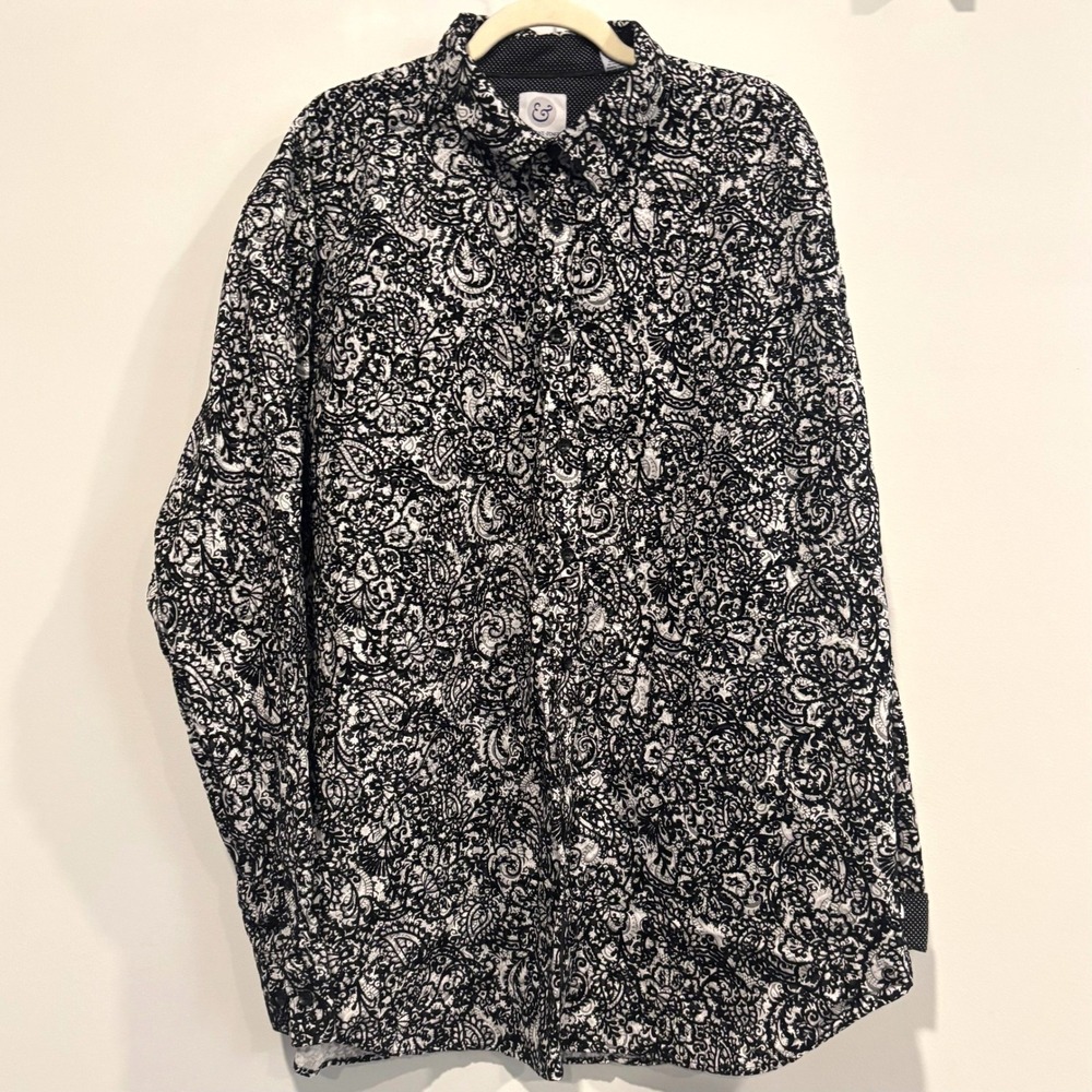 Kilburne & Finch Mens Button Up Shirt 3XLT Paisley Floral Flocked Retro 21197